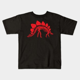 Red Distressed Stegosaurus Fossil Skeleton Kids T-Shirt